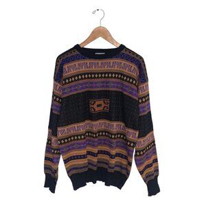 Meister Vintage Sweater Men's Size Extra Large XL‎ Black Purple Wool Knit Jumper